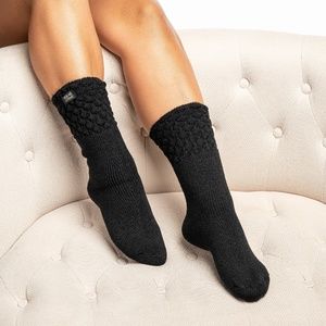 Black Textured Trim Thermal Crew Boots Socks